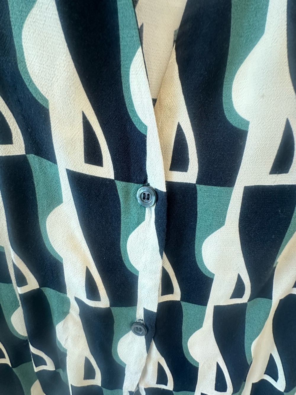 ZARA Black Cream and Dark Green Geometric Print Women's Blouse - Picture 2 of 5